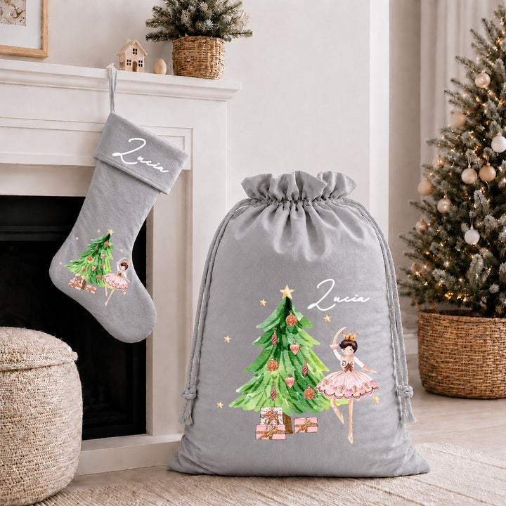 Personalised Pink Ballerina Christmas Stocking or Santa Sack