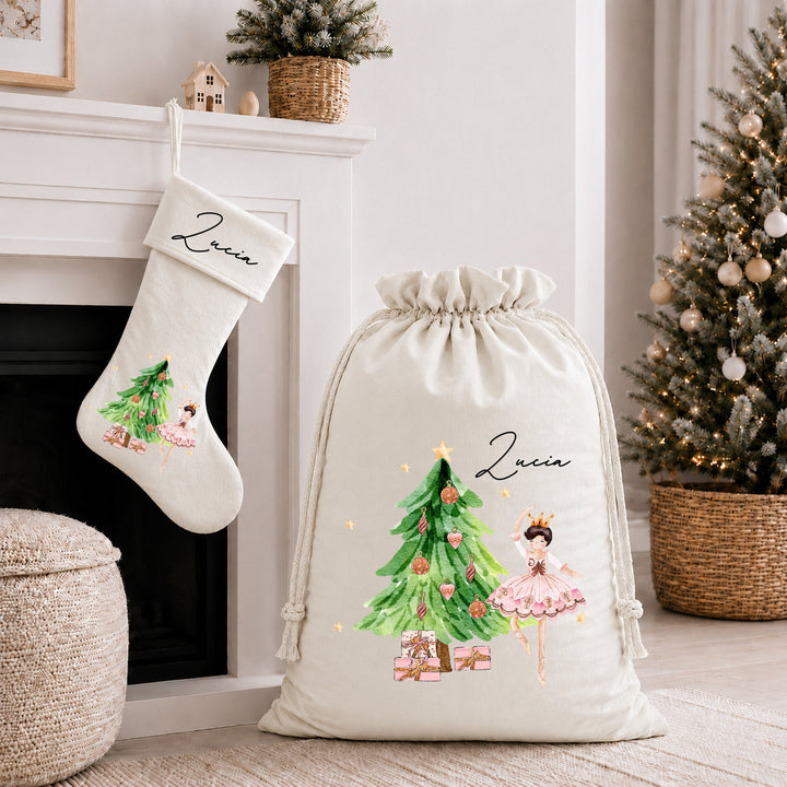 Personalised Pink Ballerina Christmas Stocking or Santa Sack