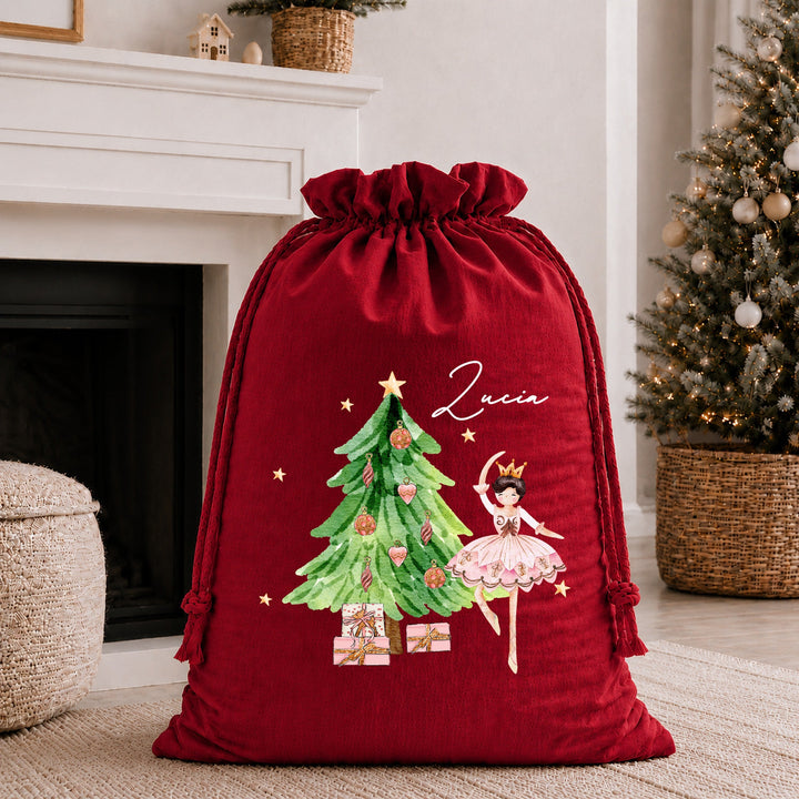 Personalised Pink Ballerina Christmas Stocking or Santa Sack