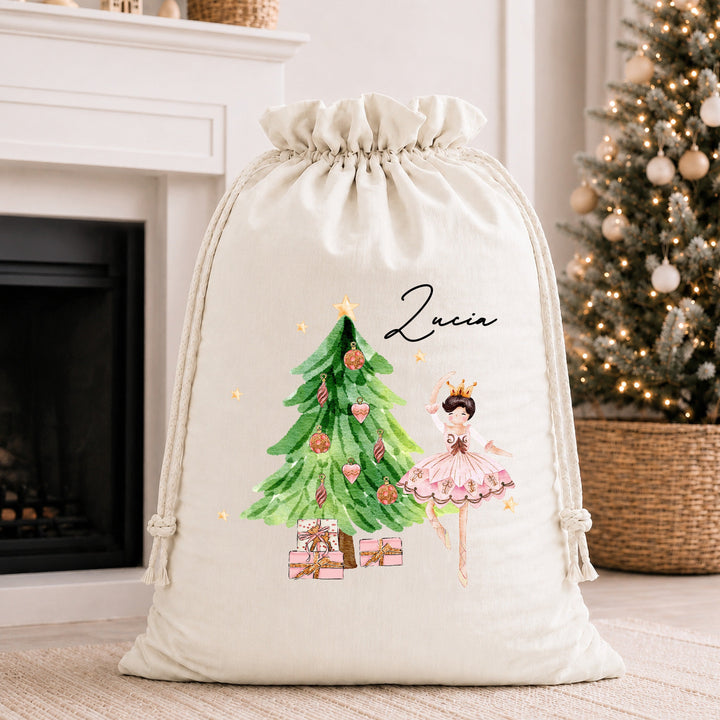 Personalised Pink Ballerina Christmas Stocking or Santa Sack