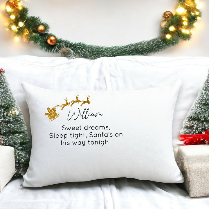 Personalised Gold Glitter Sleigh Christmas Eve Pillow Case