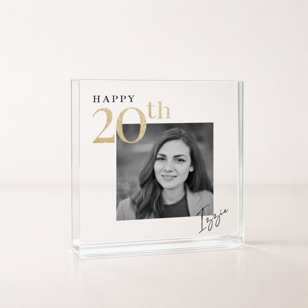 Personalised Black and Gold Photo Acrylic 20th Birthday Gift