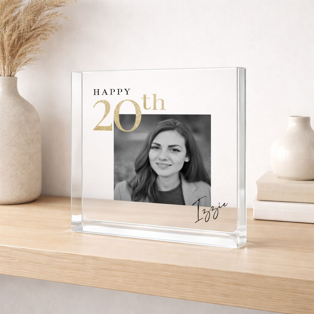 Personalised Black and Gold Photo Acrylic 20th Birthday Gift