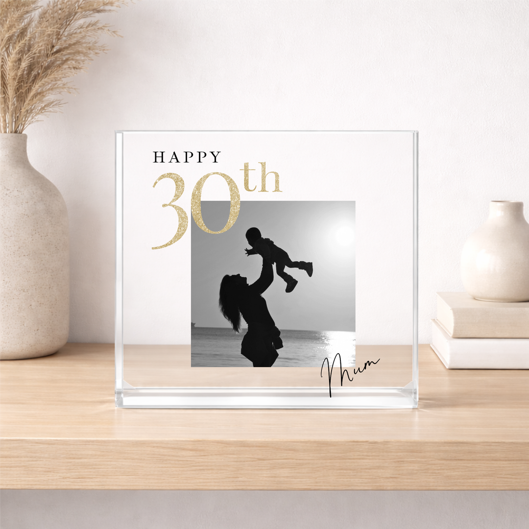 Personalised Black and Gold Photo Acrylic 30th Birthday Gift