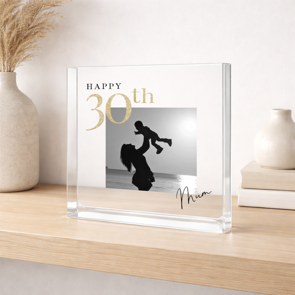 Personalised Black and Gold Photo Acrylic 30th Birthday Gift