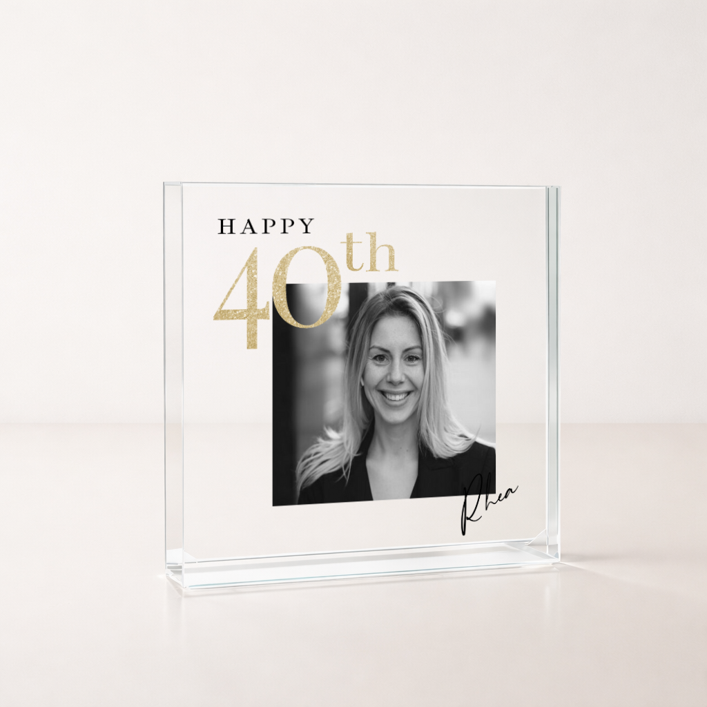 Personalised Black and Gold Photo Acrylic 40th Birthday Gift