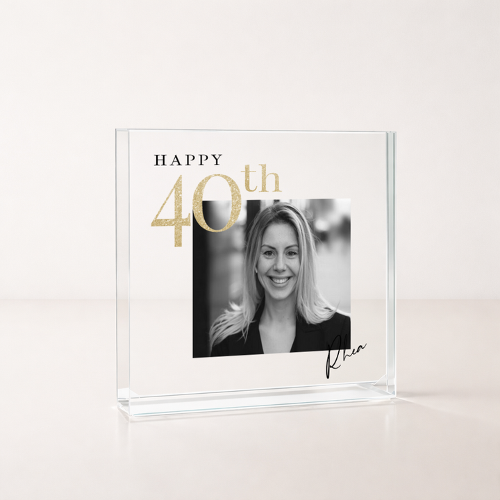 Personalised Black and Gold Photo Acrylic 40th Birthday Gift