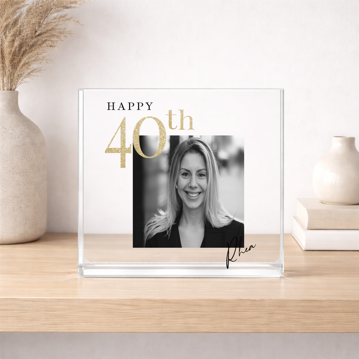Personalised Black and Gold Photo Acrylic 40th Birthday Gift