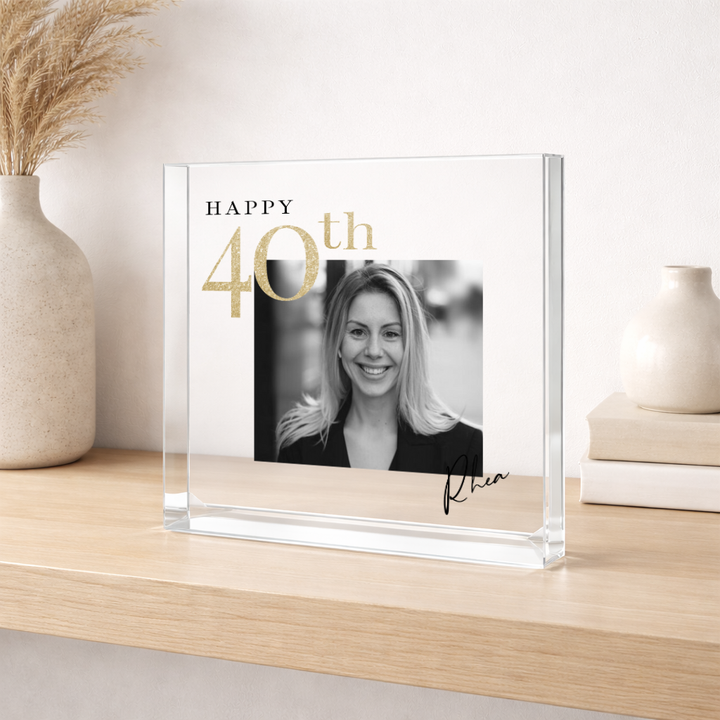 Personalised Black and Gold Photo Acrylic 40th Birthday Gift