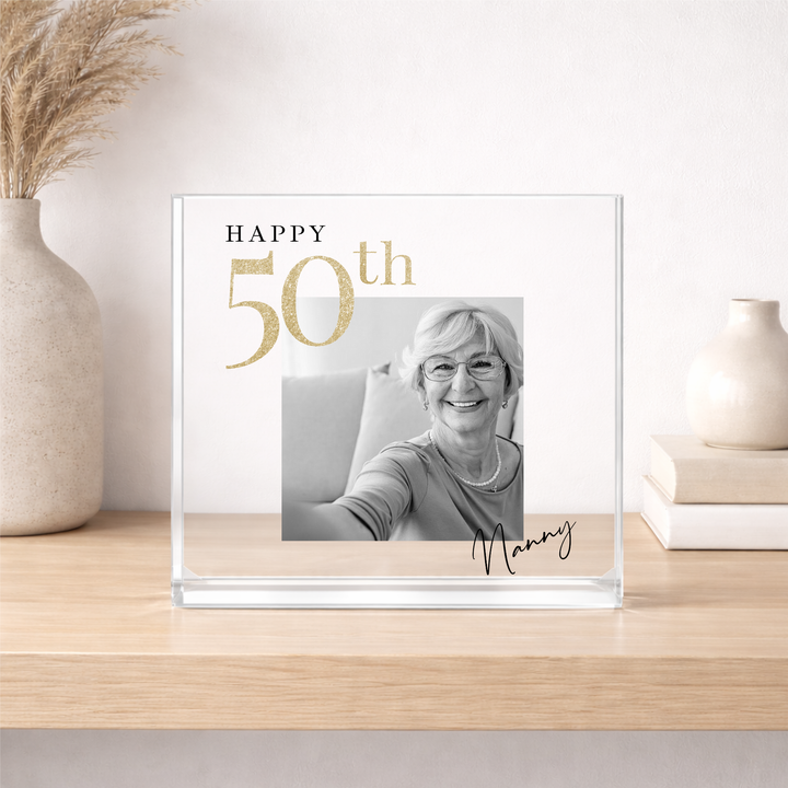 Personalised Black and Gold Photo Acrylic 50th Birthday Gift