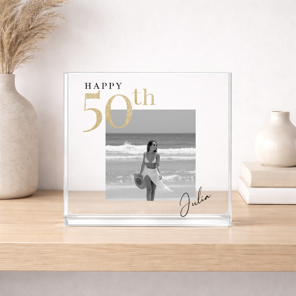 Personalised Black and Gold Photo Acrylic 50th Birthday Gift