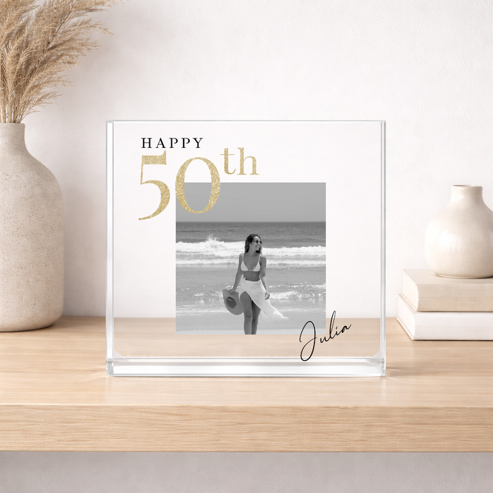 Personalised Black and Gold Photo Acrylic 50th Birthday Gift
