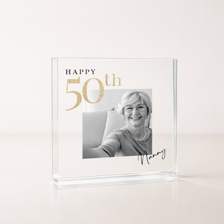 Personalised Black and Gold Photo Acrylic 50th Birthday Gift