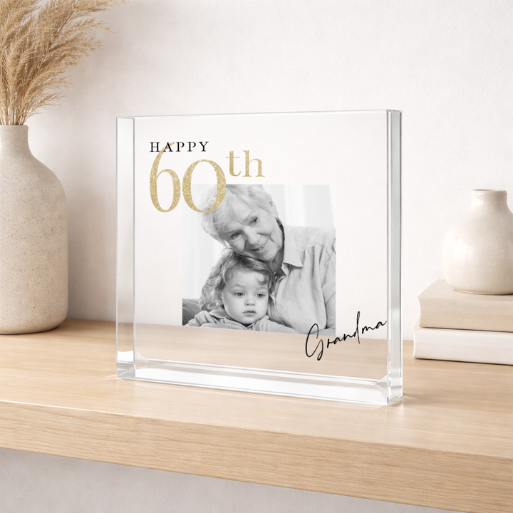 Personalised Black and Gold Photo Acrylic 60th Birthday Gift