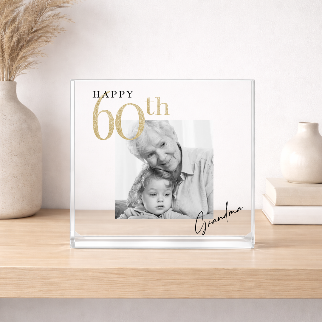 Personalised Black and Gold Photo Acrylic 60th Birthday Gift