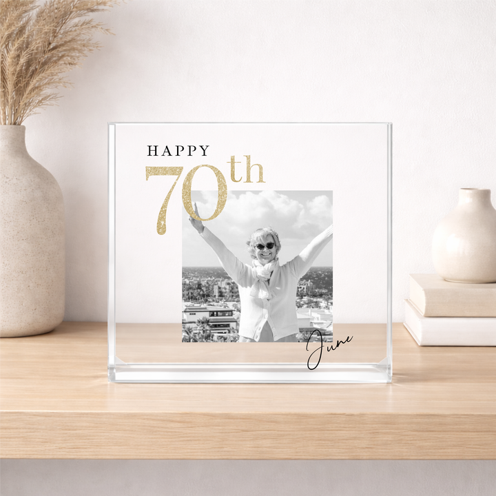 Personalised Black and Gold Photo Acrylic 70th Birthday Gift