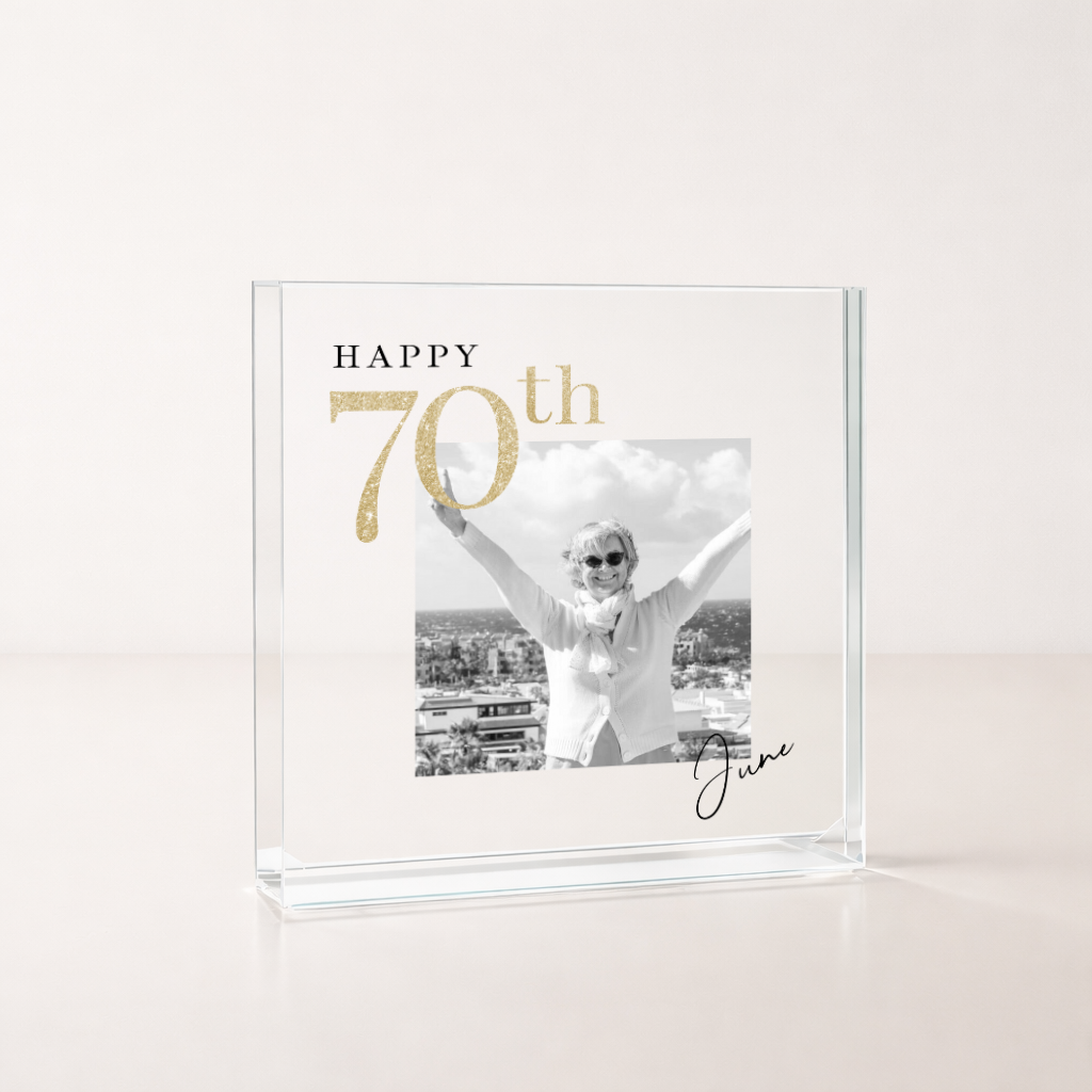Personalised Black and Gold Photo Acrylic 70th Birthday Gift