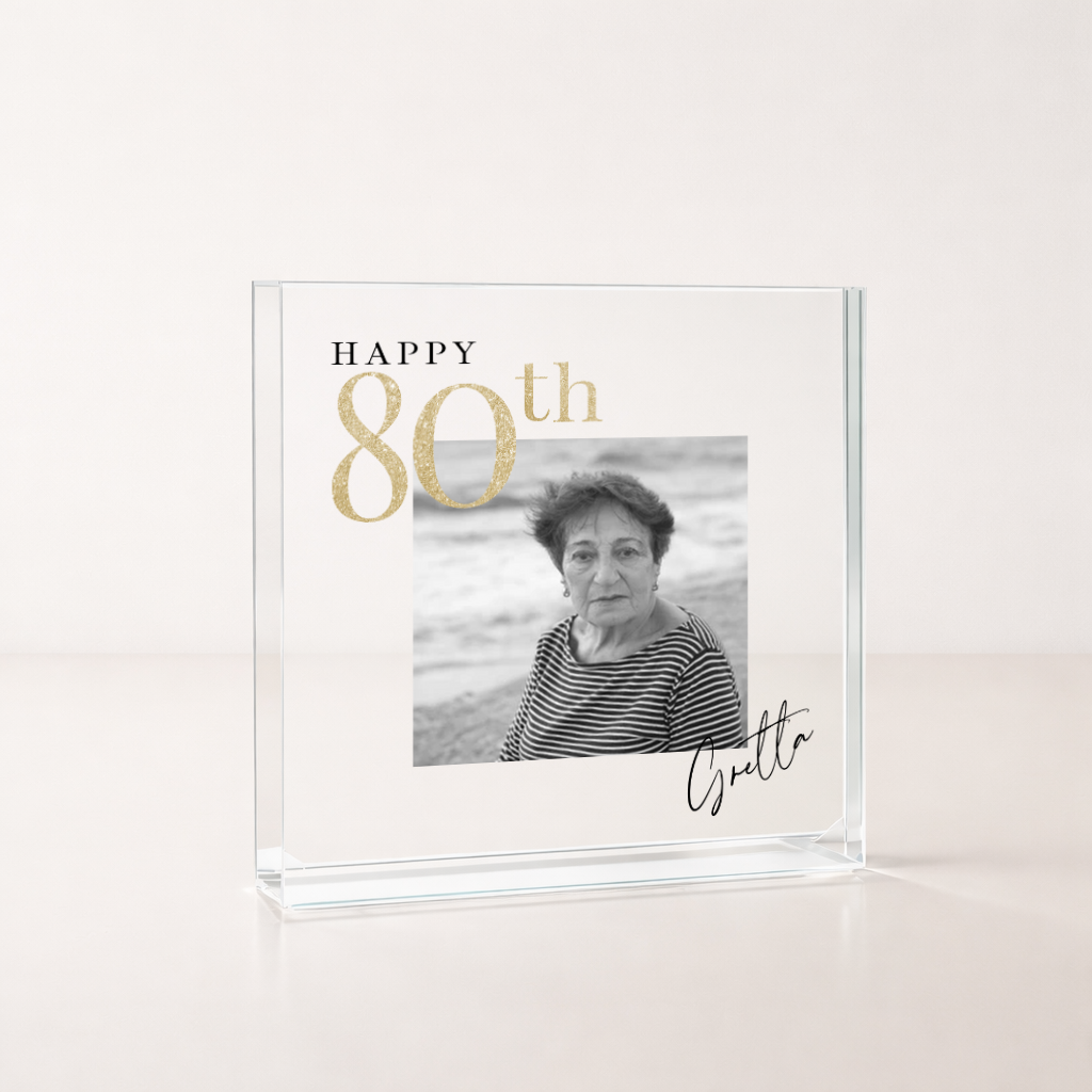 Personalised Black and Gold Photo Acrylic 80th Birthday Gift