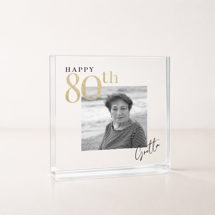Personalised Black and Gold Photo Acrylic 80th Birthday Gift