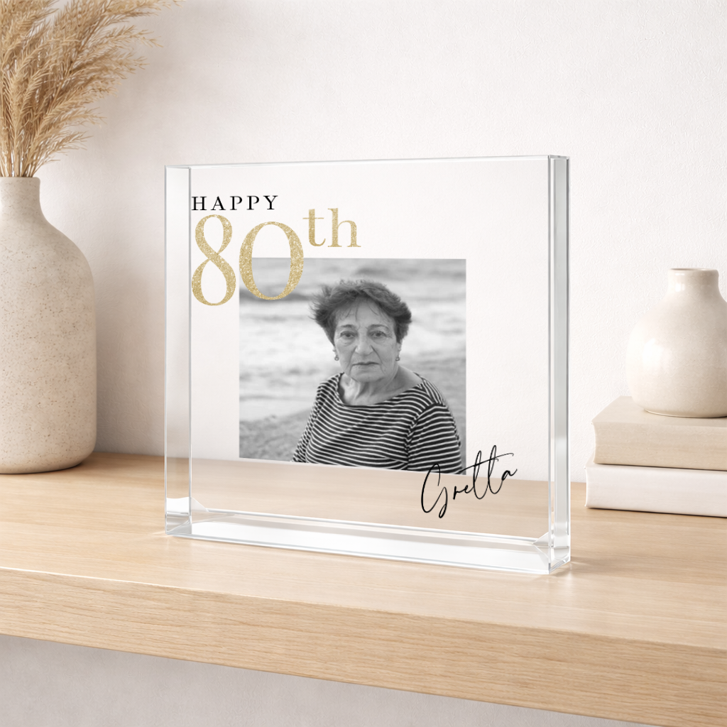 Personalised Black and Gold Photo Acrylic 80th Birthday Gift