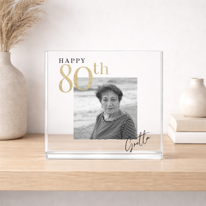 Personalised Black and Gold Photo Acrylic 80th Birthday Gift