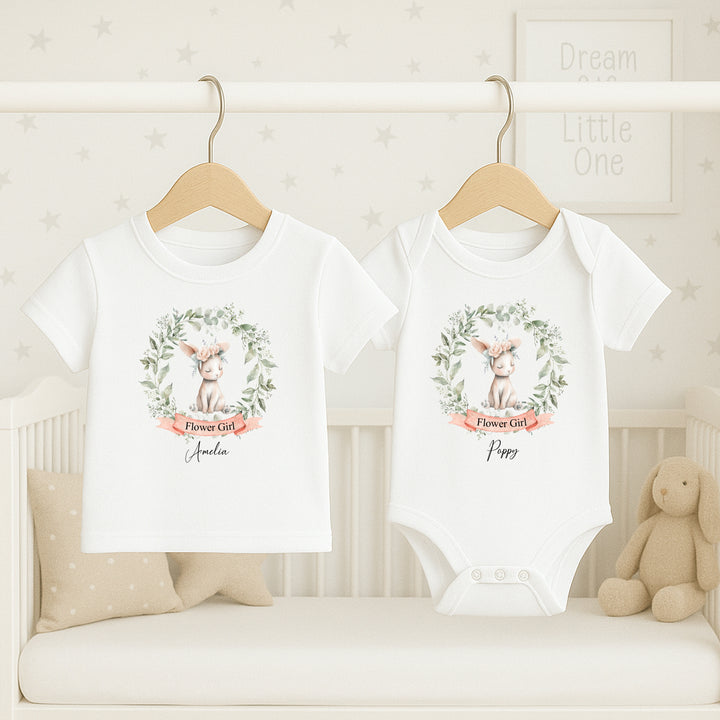 Personalised Bunny Wreath Flower Girl T-Shirt Or Baby Vest