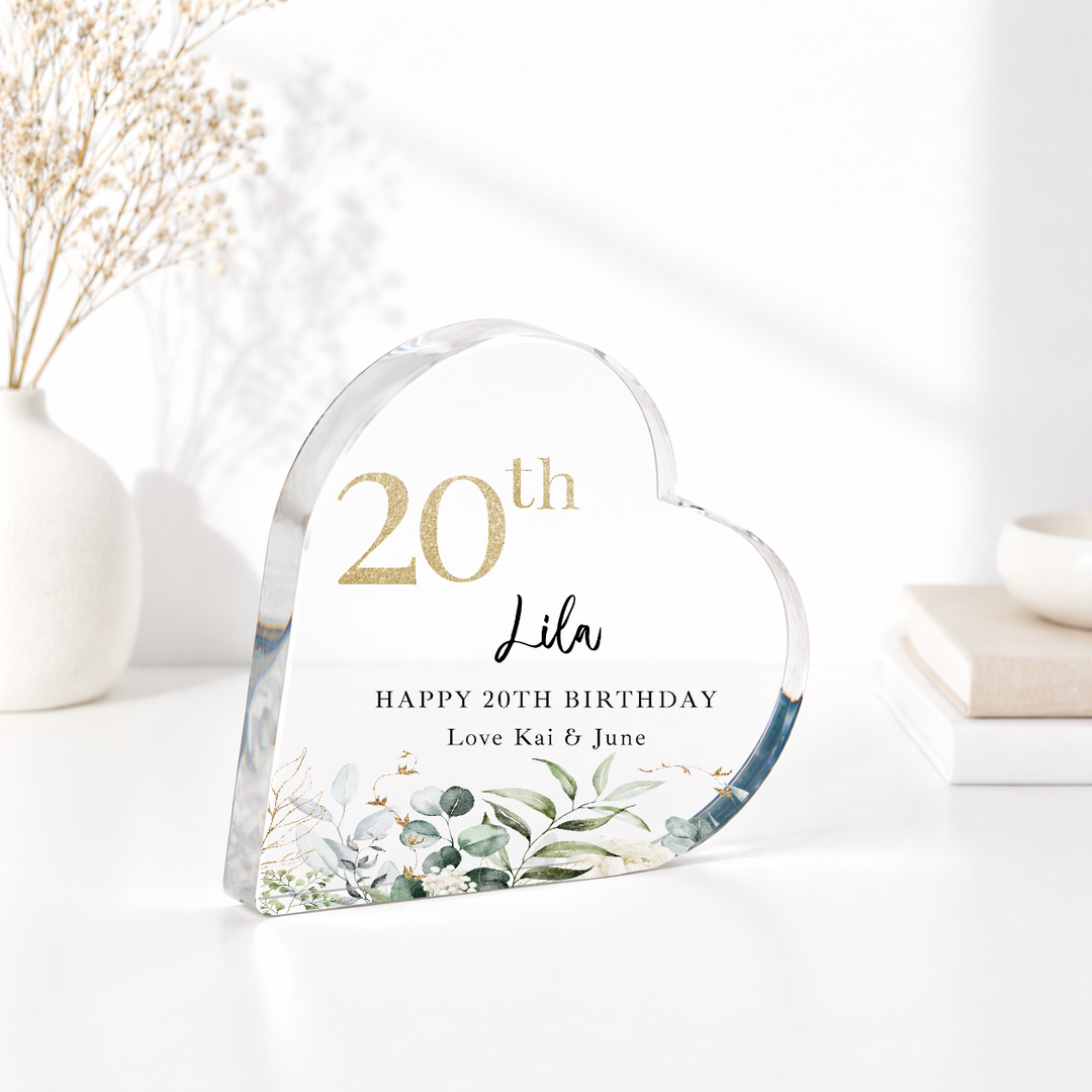 Personalised 20th Birthday Acrylic Heart