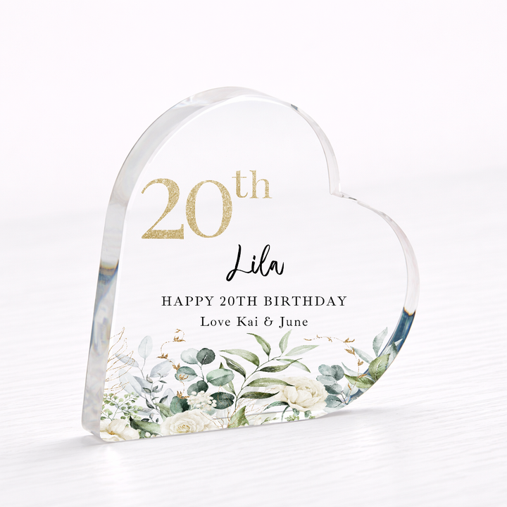 Personalised 20th Birthday Acrylic Heart