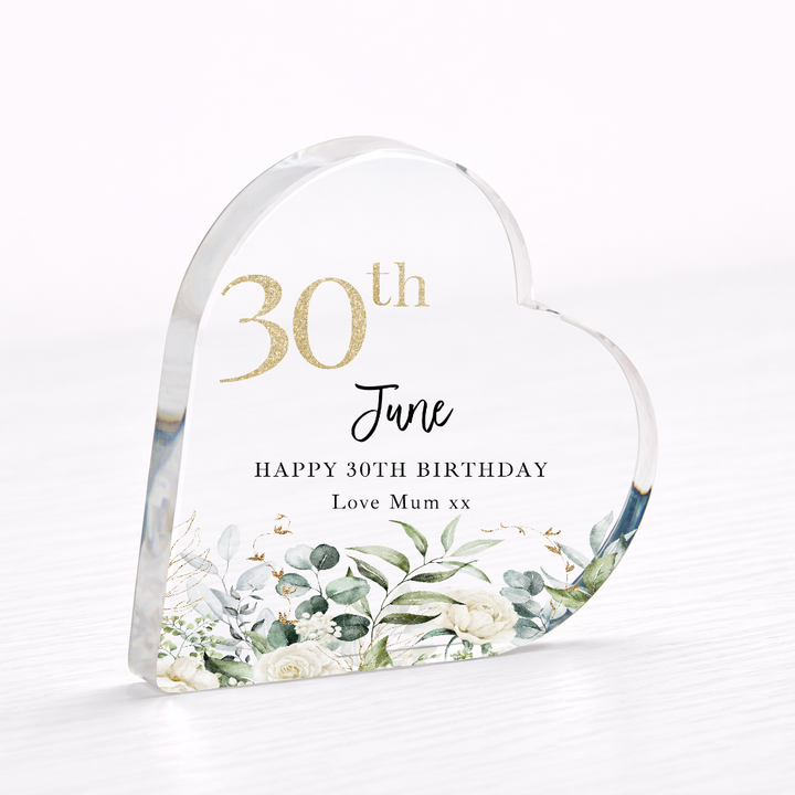 Personalised 30th Birthday Acrylic Heart