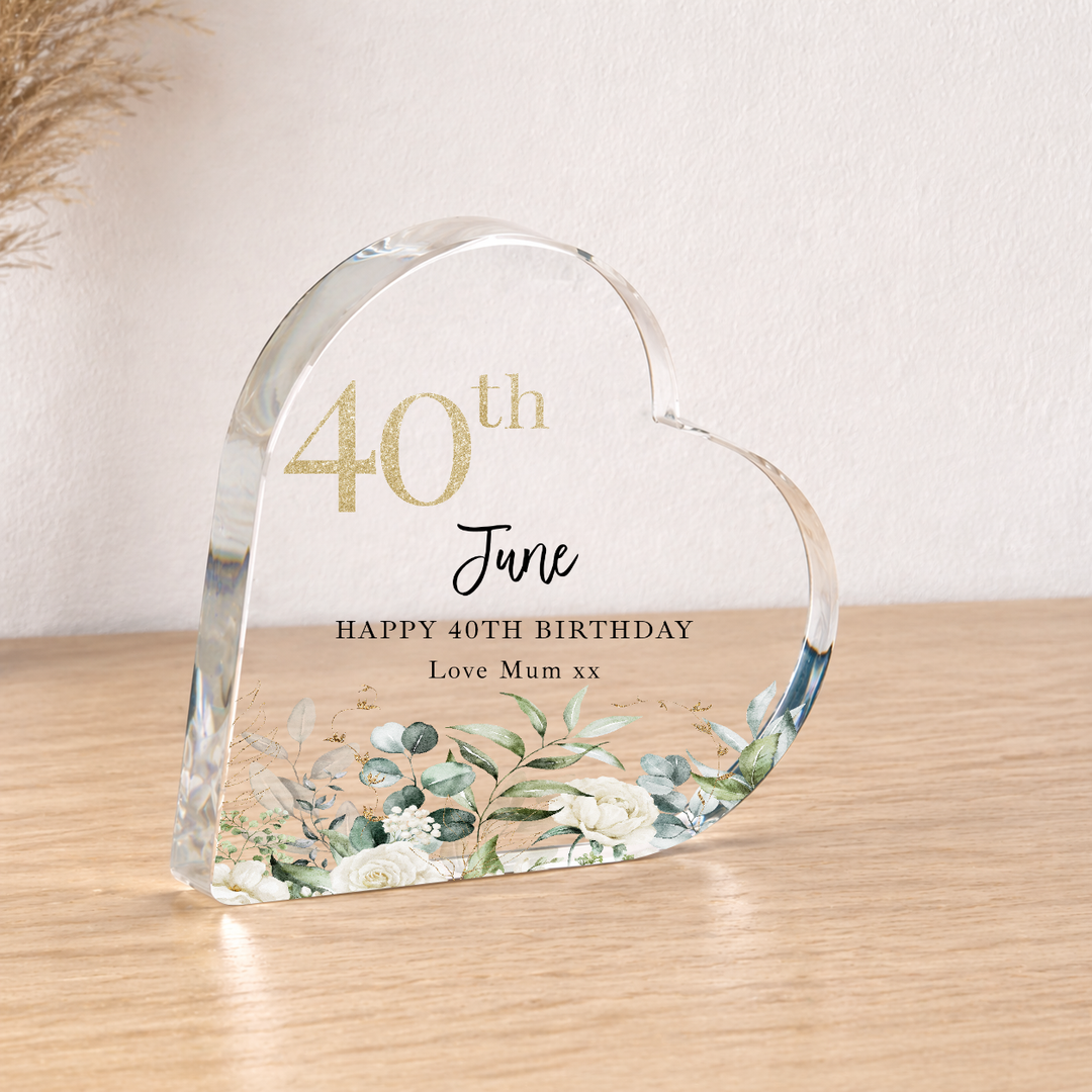 Personalised 40th Birthday Acrylic Heart