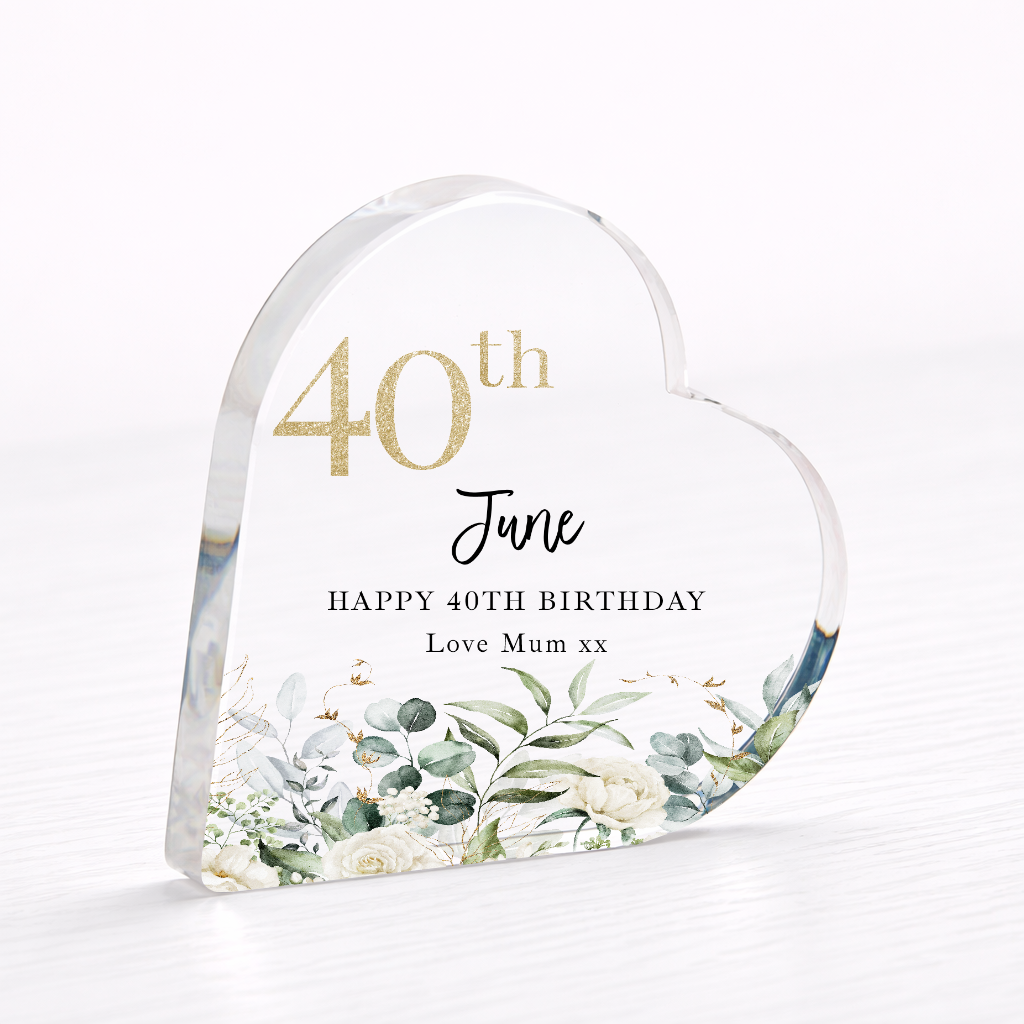 Personalised 40th Birthday Acrylic Heart