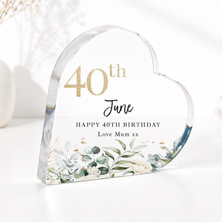 Personalised 40th Birthday Acrylic Heart