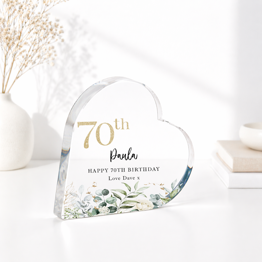 Personalised 70th Birthday Acrylic Heart