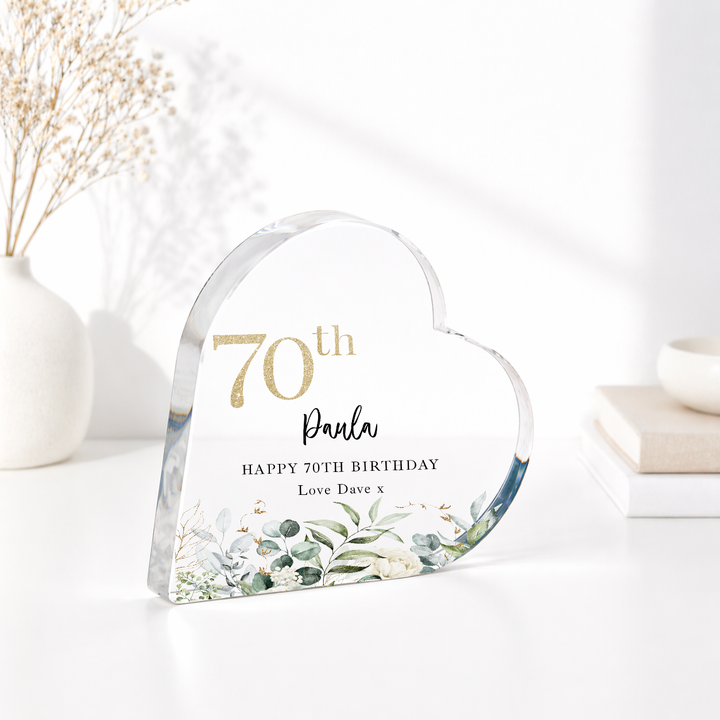 Personalised 70th Birthday Acrylic Heart
