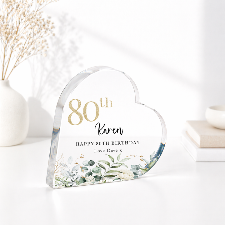 Personalised 80th Birthday Acrylic Heart