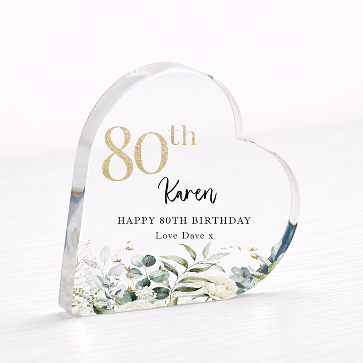 Personalised 80th Birthday Acrylic Heart