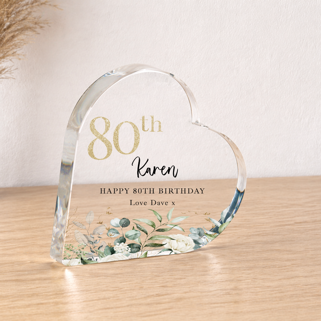 Personalised 80th Birthday Acrylic Heart