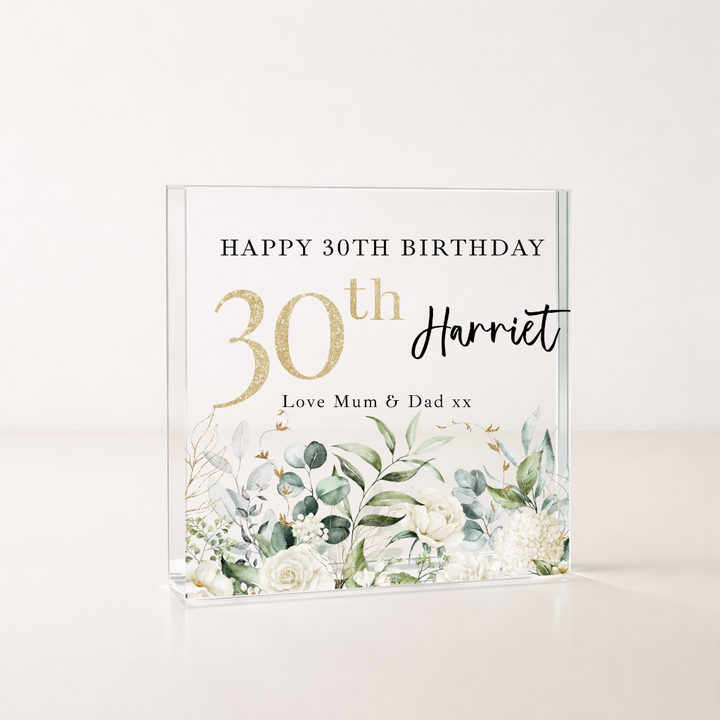 Personalised Floral Acrylic Block 30th Birthday Gift