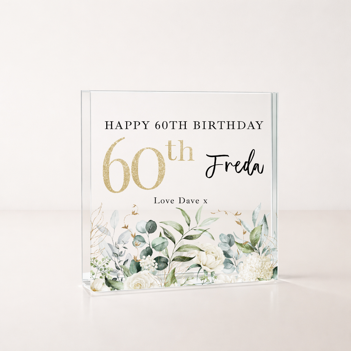 Personalised Floral Acrylic Block 60th Birthday Gift