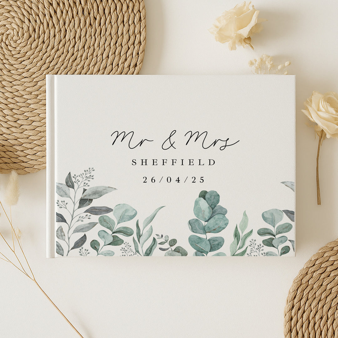 Personalised Green Floral Wedding Day Guest Book