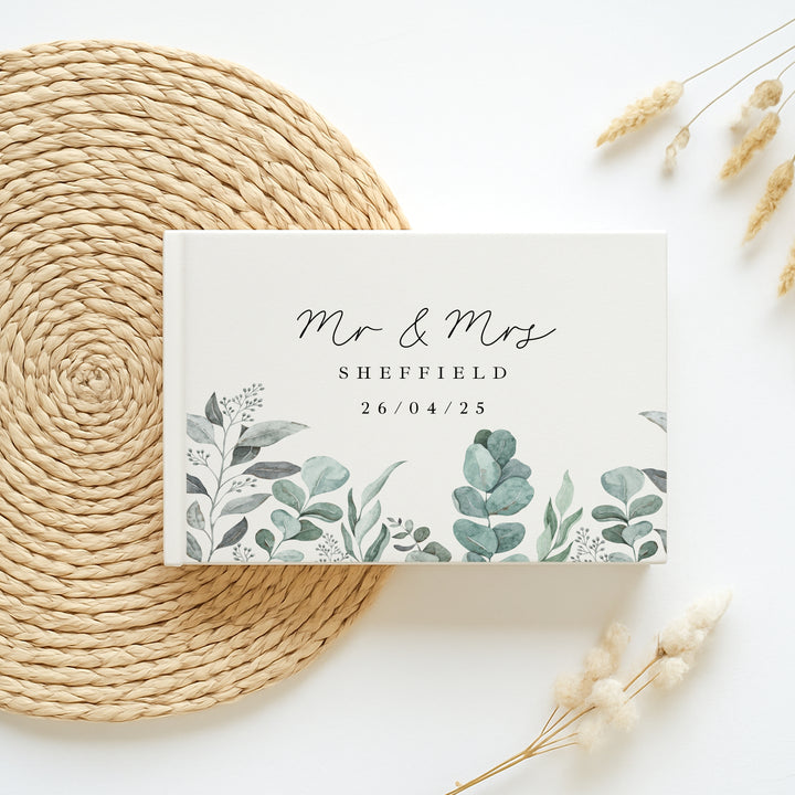 Personalised Green Floral Wedding Day Guest Book