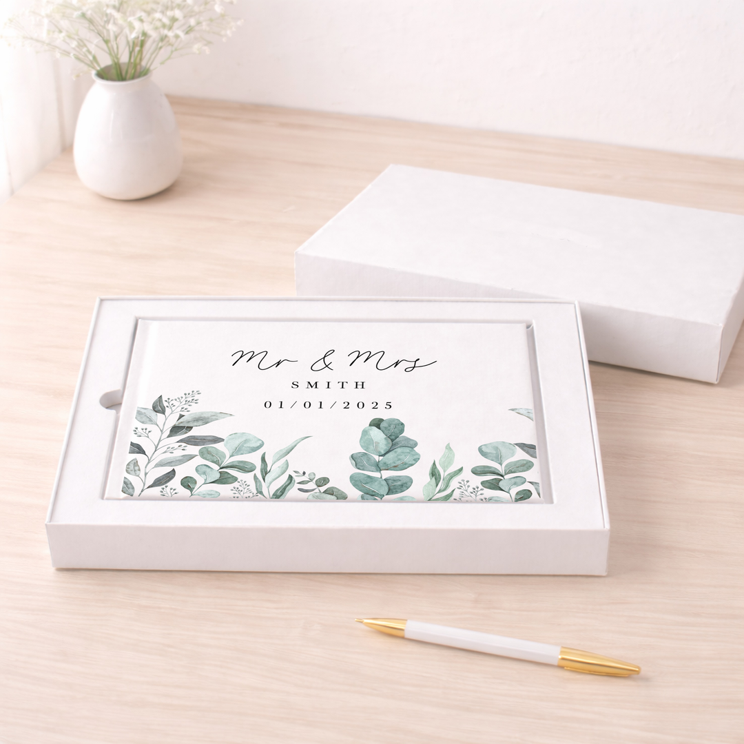 Personalised Green Floral Wedding Day Guest Book