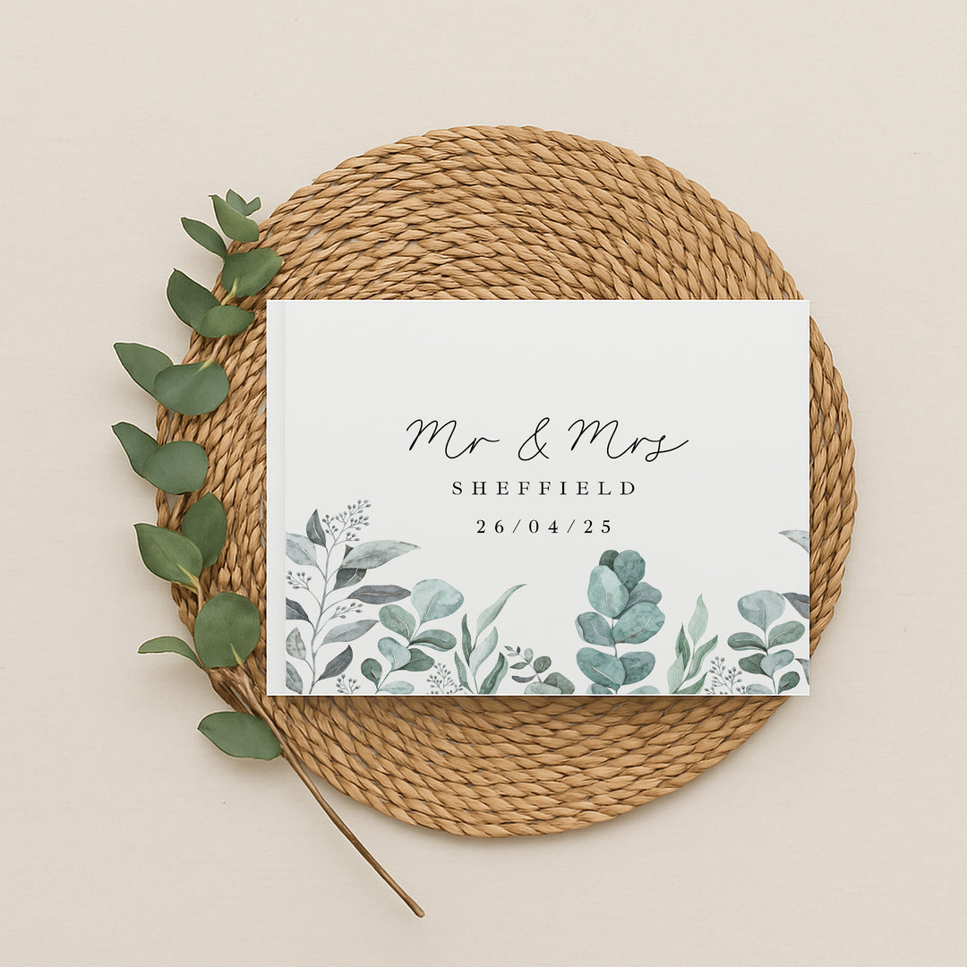 Personalised Green Floral Wedding Day Guest Book