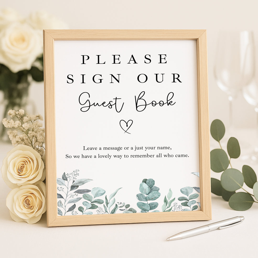 Personalised Green Floral Wedding Day Guest Book