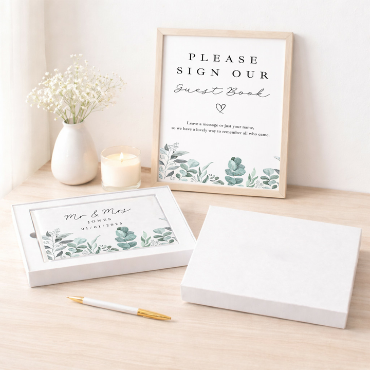 Personalised Green Floral Wedding Day Guest Book