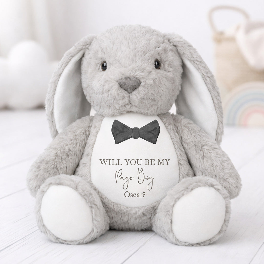 Personalised Black Bow Tie Will You Be My Page Boy Rabbit Teddy