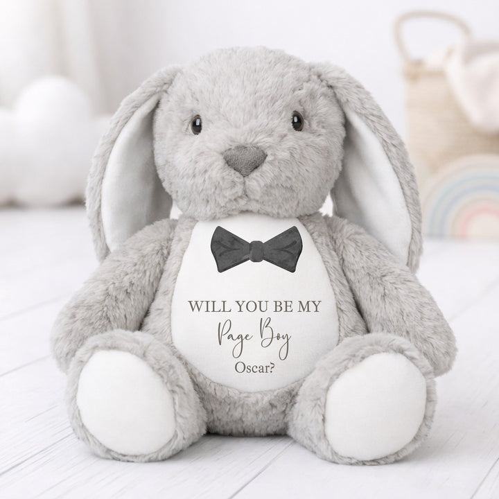 Personalised Black Bow Tie Will You Be My Page Boy Rabbit Teddy