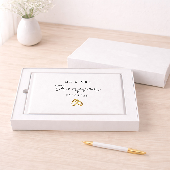 Personalised Gold Rings Wedding Day Guest Book