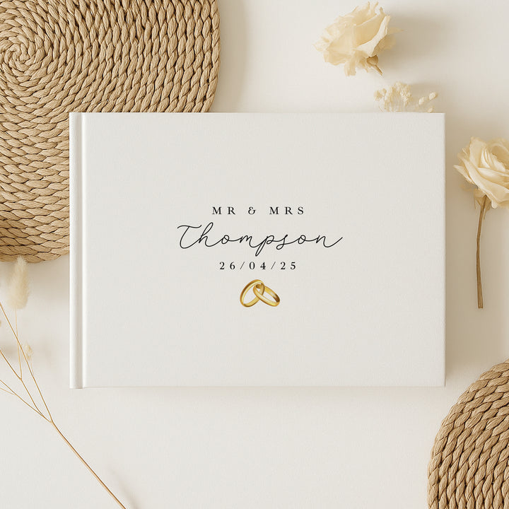Personalised Gold Rings Wedding Day Guest Book