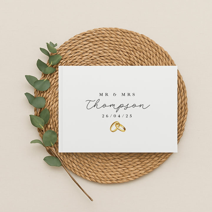 Personalised Gold Rings Wedding Day Guest Book